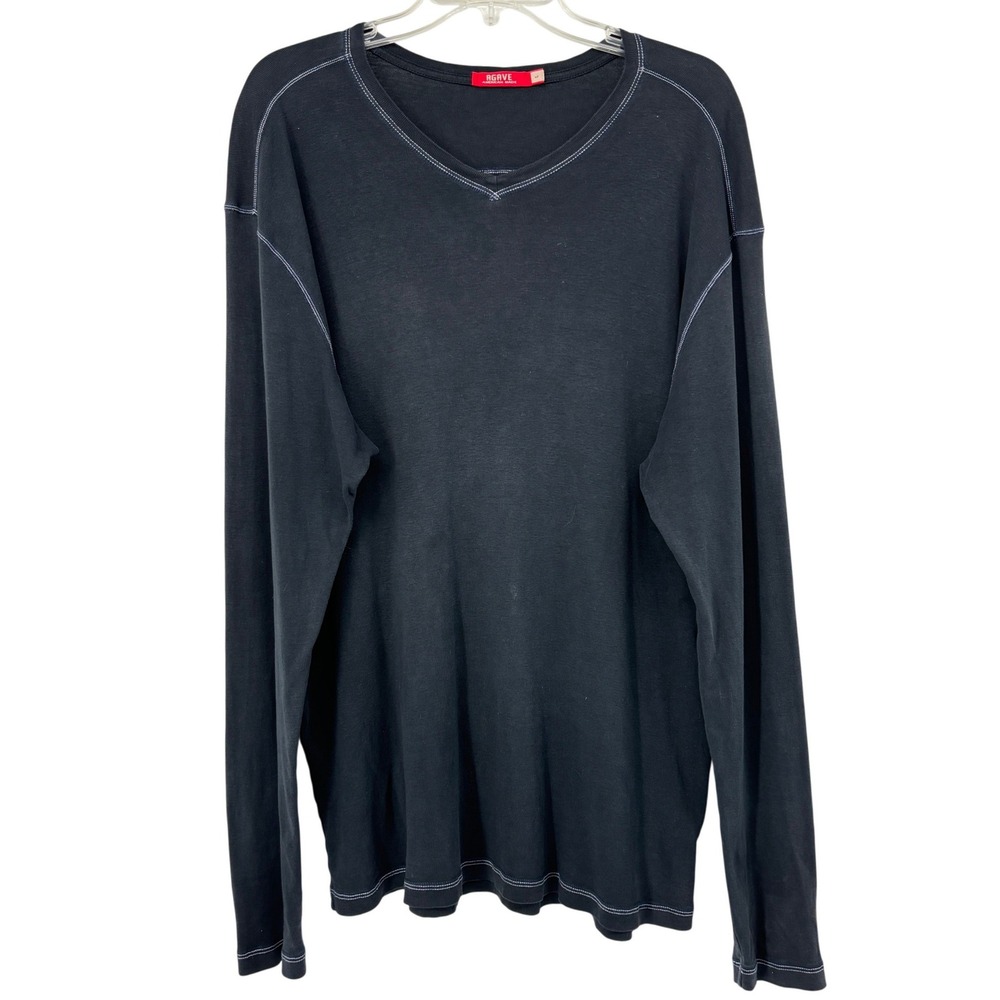Agave Denim Black Bear Long Sleeve Tee Mens L Contrast Stitch V Neck